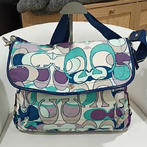 Coach Kyra Scarf Signature Messenger Bag In Blue and Purple - Picture 1 of 16